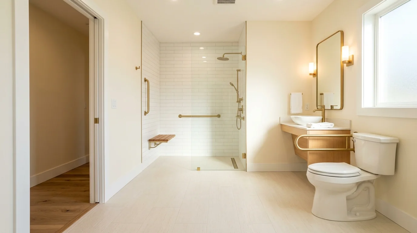 Completed accessible bathroom remodel project in Conroe, TX by Bath and Shower Remodelers