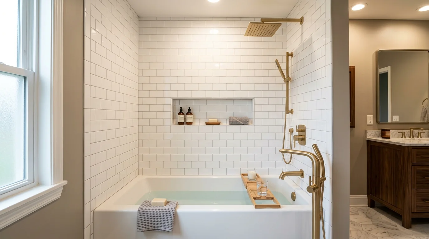 Completed bathtub replacement project in Conroe, TX by Bath and Shower Remodelers