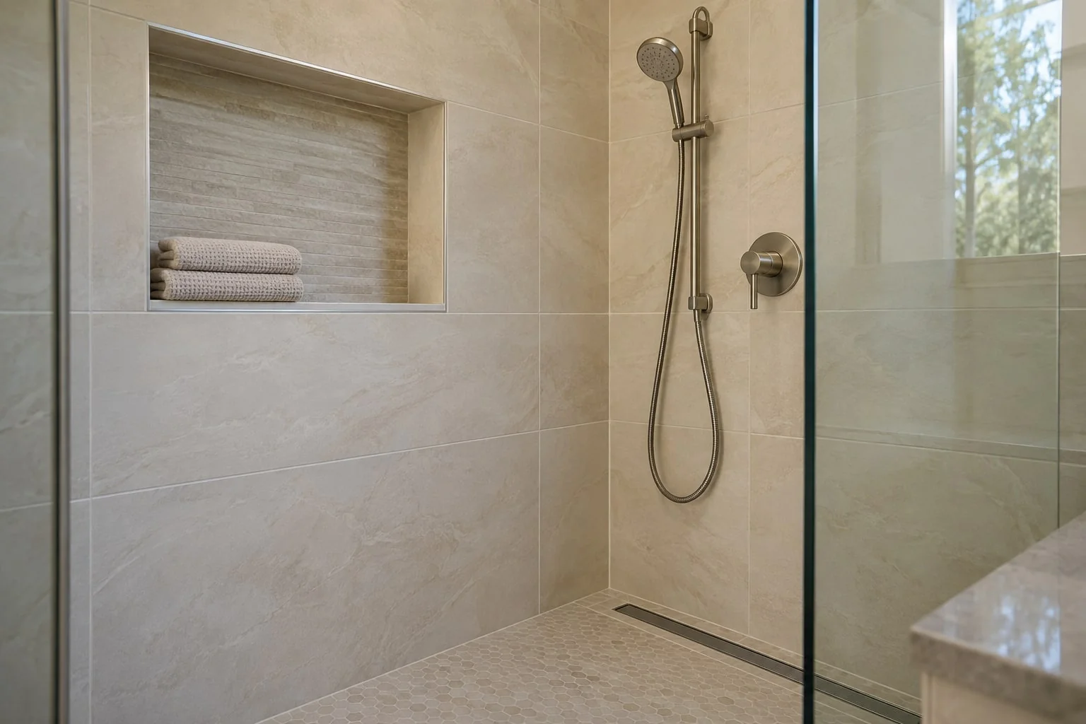 Completed shower remodel project in Conroe, TX by Bath and Shower Remodelers