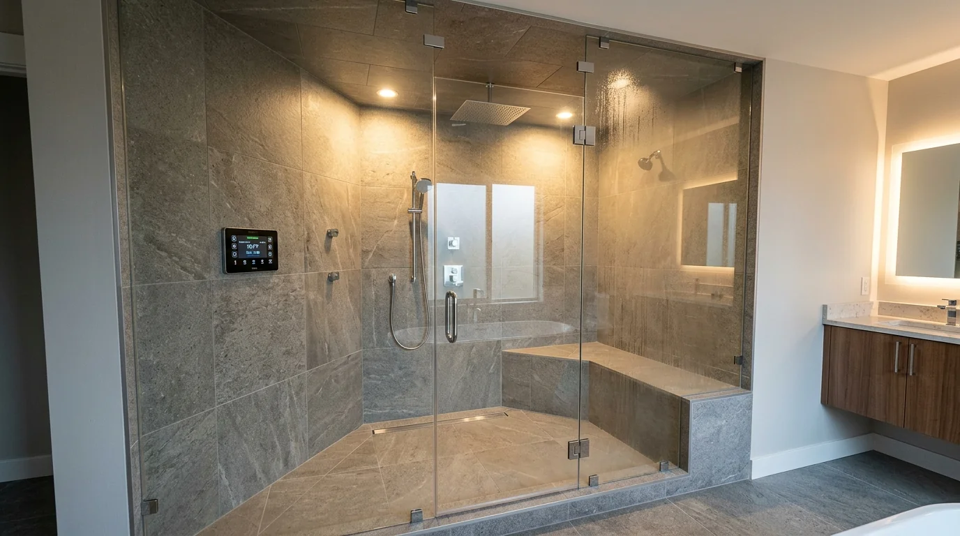 Completed steam shower installation project in Conroe, TX by Bath and Shower Remodelers